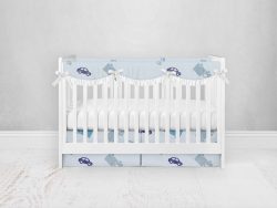 Bumperless Crib Set with Pleated Skirtand Scalloped Rail Covers - Go Car Go
