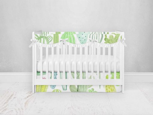 Bumperless Crib Set with Pleated Skirtand Scalloped Rail Covers - Cactus