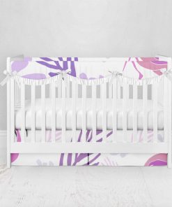 Bumperless Crib Set with Pleated Skirtand Scalloped Rail Covers - Flamingos And Flowers