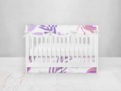 Bumperless Crib Set with Pleated Skirtand Scalloped Rail Covers - Flamingos And Flowers