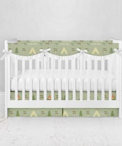 Bumperless Crib Set with Pleated Skirtand Scalloped Rail Covers - Camping Out