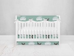 Bumperless Crib Set with Pleated Skirtand Scalloped Rail Covers - Go Surf