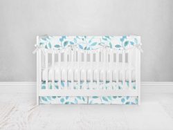 Bumperless Crib Set with Pleated Skirtand Scalloped Rail Covers - Blue Ivy