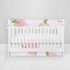 Bumperless Crib Set with Pleated Skirtand Scalloped Rail Covers - Pink Apple