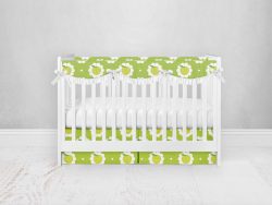 Bumperless Crib Set with Pleated Skirtand Scalloped Rail Covers - Green Apple