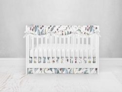 Bumperless Crib Set with Pleated Skirtand Scalloped Rail Covers - Wild Berries