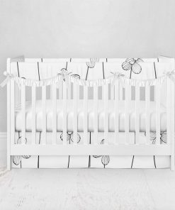 Bumperless Crib Set with Pleated Skirtand Scalloped Rail Covers - Daisy Chain