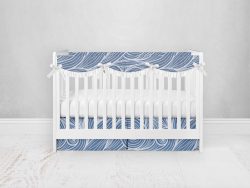 Bumperless Crib Set with Pleated Skirtand Scalloped Rail Covers - Waves