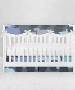 Bumperless Crib Set with Pleated Skirtand Scalloped Rail Covers - Wild Wheels