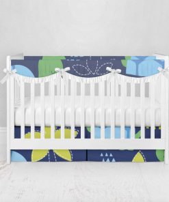 Bumperless Crib Set with Pleated Skirtand Scalloped Rail Covers - Turtle Talk