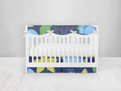Bumperless Crib Set with Pleated Skirtand Scalloped Rail Covers - Turtle Talk
