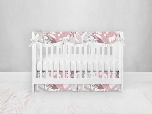 Bumperless Crib Set with Pleated Skirtand Scalloped Rail Covers - Cora l& Fish