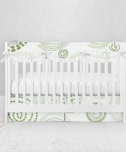 Bumperless Crib Set with Pleated Skirtand Scalloped Rail Covers - Swirl Green