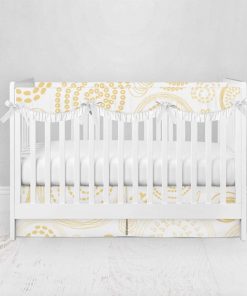 Bumperless Crib Set with Pleated Skirtand Scalloped Rail Covers - Swirls Yellow