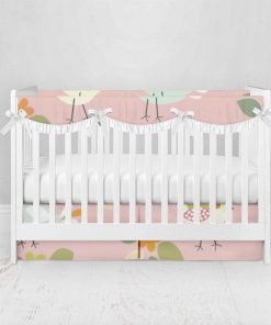 Bumperless Crib Set with Pleated Skirtand Scalloped Rail Covers - Sweet Tweets