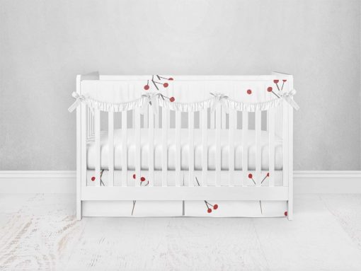 Bumperless Crib Set with Pleated Skirtand Scalloped Rail Covers - Winter Berry