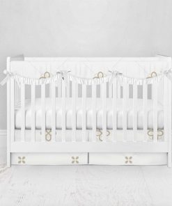 Bumperless Crib Set with Pleated Skirtand Scalloped Rail Covers - Dainty Dots