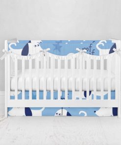 Bumperless Crib Set with Pleated Skirtand Scalloped Rail Covers - Woof Woof