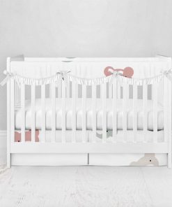 Bumperless Crib Set with Pleated Skirtand Scalloped Rail Covers - All Over Bears