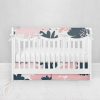 Bumperless Crib Set with Pleated Skirtand Scalloped Rail Covers - Big Blooms