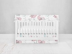 Bumperless Crib Set with Pleated Skirtand Scalloped Rail Covers - Baby Butterfly