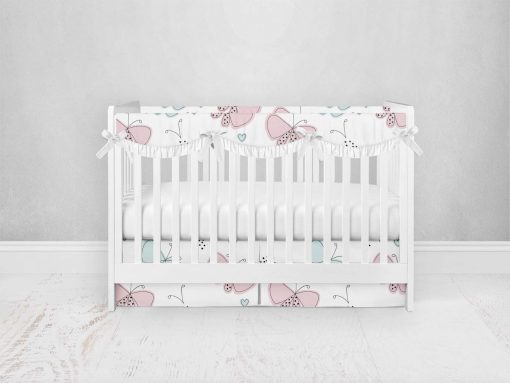 Bumperless Crib Set with Pleated Skirtand Scalloped Rail Covers - Baby Butterfly