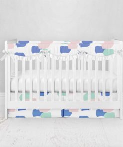 Bumperless Crib Set with Pleated Skirtand Scalloped Rail Covers - Confetti Colors