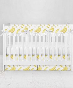 Bumperless Crib Set with Pleated Skirtand Scalloped Rail Covers - Watercolor Banana