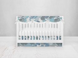 Bumperless Crib Set with Pleated Skirtand Scalloped Rail Covers - Blue Wild