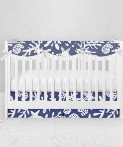 Bumperless Crib Set with Pleated Skirtand Scalloped Rail Covers - Starfish