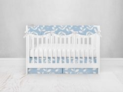 Bumperless Crib Set with Pleated Skirtand Scalloped Rail Covers - Blue Rose