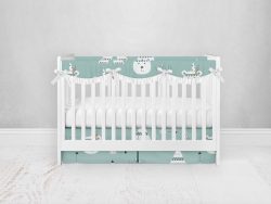 Bumperless Crib Set with Pleated Skirtand Scalloped Rail Covers - Wild Bear