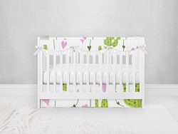 Bumperless Crib Set with Pleated Skirtand Scalloped Rail Covers - Cactus Love