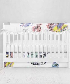 Bumperless Crib Set with Pleated Skirtand Scalloped Rail Covers - Cupcakes
