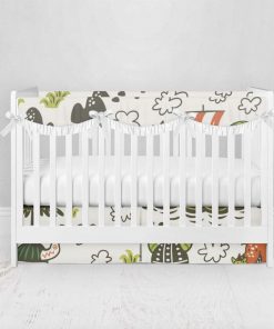 Bumperless Crib Set with Pleated Skirtand Scalloped Rail Covers - Dragons