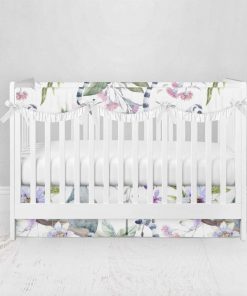 Bumperless Crib Set with Pleated Skirtand Scalloped Rail Covers - Tropical Wild Life
