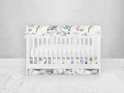 Bumperless Crib Set with Pleated Skirtand Scalloped Rail Covers - Tropical Wild Life
