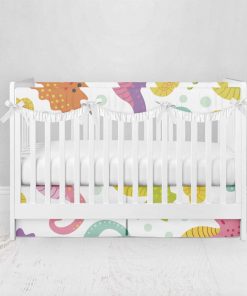 Bumperless Crib Set with Pleated Skirtand Scalloped Rail Covers - Seahorses