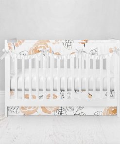 Bumperless Crib Set with Pleated Skirtand Scalloped Rail Covers - Sofie Rose