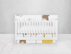 Bumperless Crib Set with Pleated Skirtand Scalloped Rail Covers - Zoo  Animals