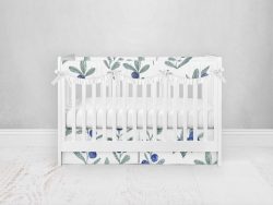 Bumperless Crib Set with Pleated Skirtand Scalloped Rail Covers - Blue Berry Blue