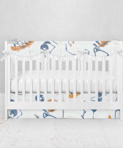 Bumperless Crib Set with Pleated Skirtand Scalloped Rail Covers - Skating Bones