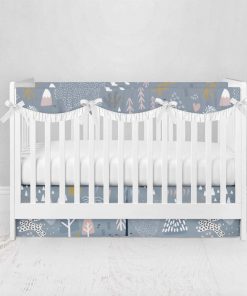 Bumperless Crib Set with Pleated Skirtand Scalloped Rail Covers - Bear Blue