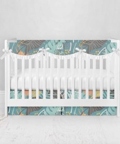Bumperless Crib Set with Pleated Skirtand Scalloped Rail Covers - Tropical