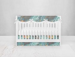 Bumperless Crib Set with Pleated Skirtand Scalloped Rail Covers - Tropical