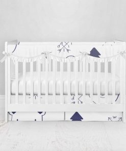 Bumperless Crib Set with Pleated Skirtand Scalloped Rail Covers - Woodsy Bear