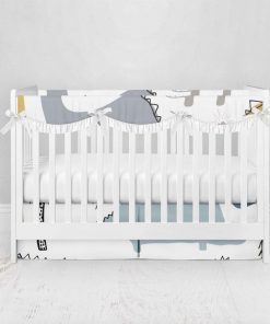 Bumperless Crib Set with Pleated Skirtand Scalloped Rail Covers - Dino Draw