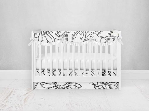 Bumperless Crib Set with Pleated Skirtand Scalloped Rail Covers - She Loves Me