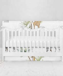 Bumperless Crib Set with Pleated Skirtand Scalloped Rail Covers - Zebra Palm Tree