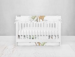Bumperless Crib Set with Pleated Skirtand Scalloped Rail Covers - Zebra Palm Tree